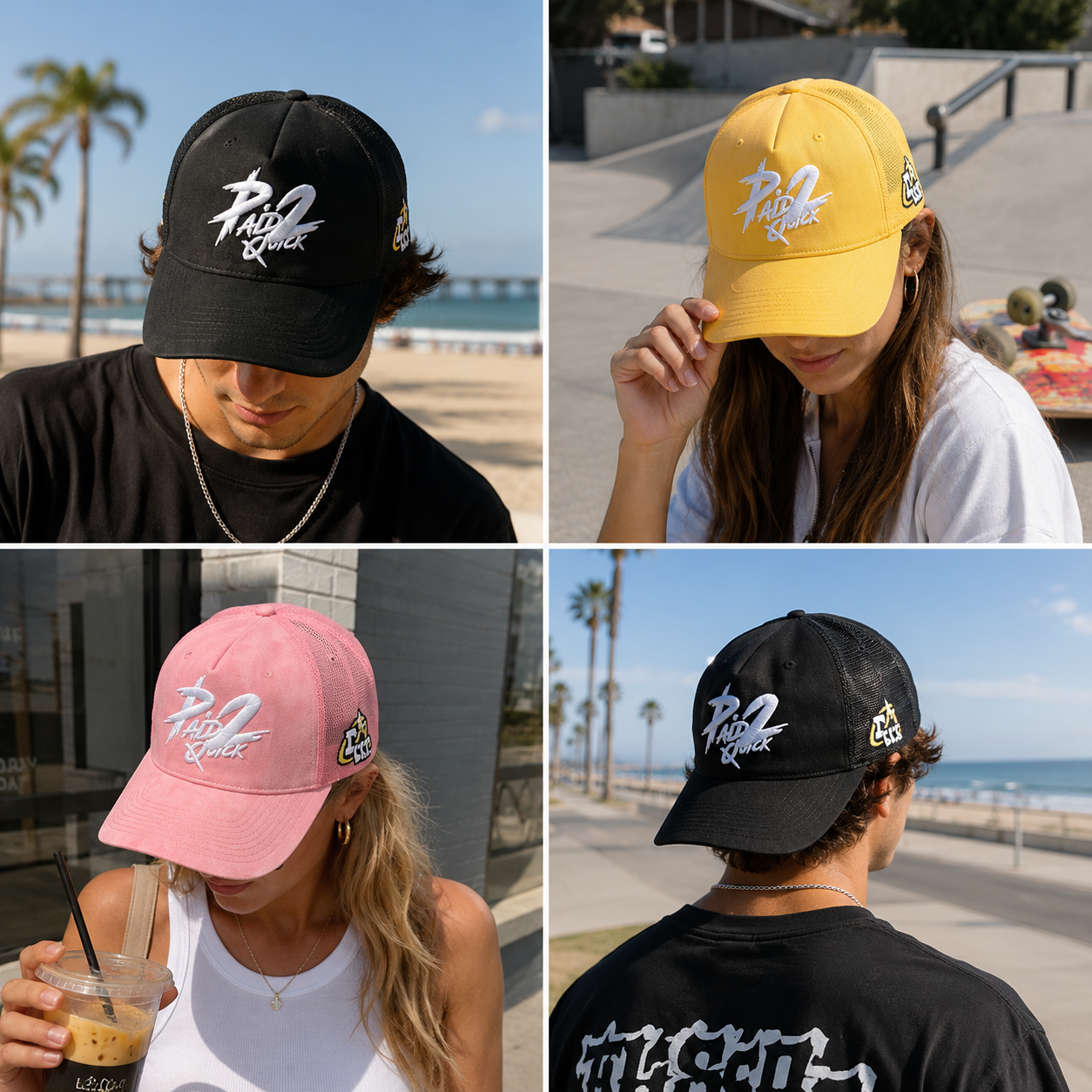 Three-Color Suede Mesh Trucker Cap with Bold White Embroidery
