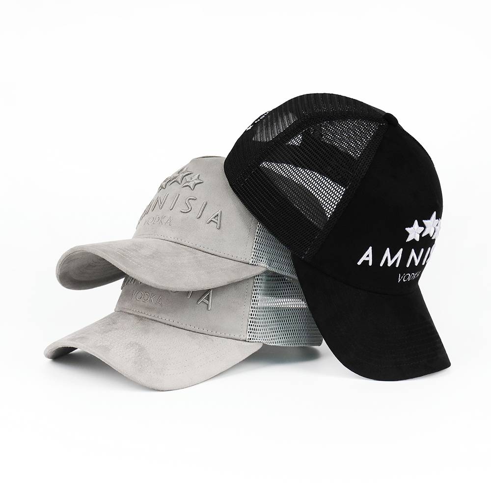 AMNISIA VODKA Embroidered Suede Mesh Trucker Cap