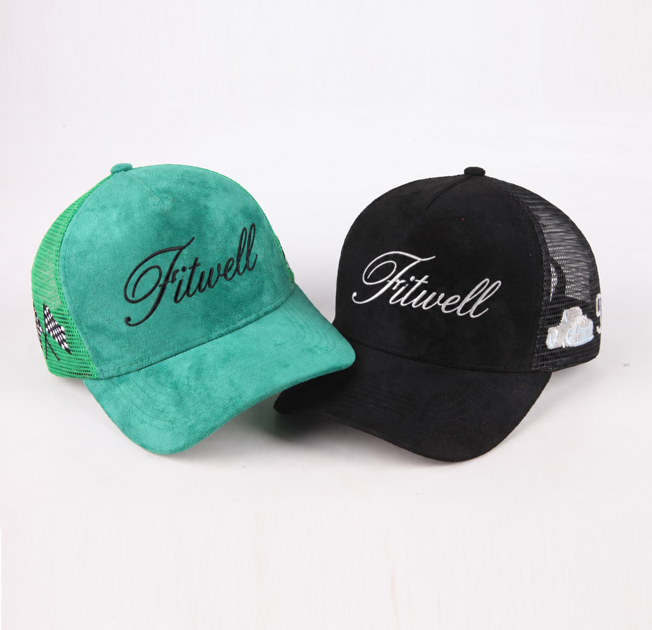 Vintage Mesh Trucker Hat with Suede Front Panel and Embroidered Script Logo