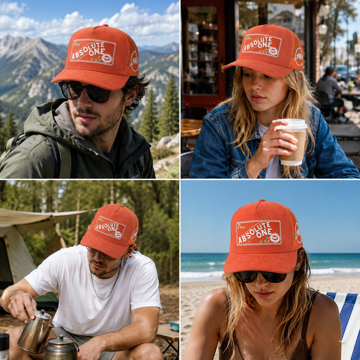 Orange Suede Mesh Trucker Hat with Embroidered Front Patch