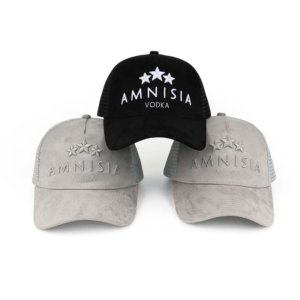 AMNISIA VODKA Embroidered Suede Mesh Trucker Cap