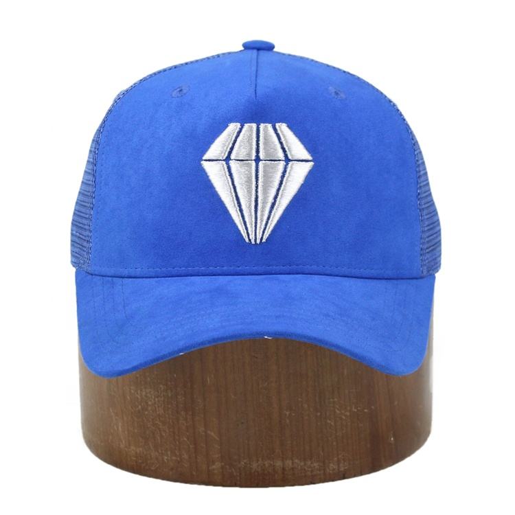 Royal Blue Suede-Style Mesh Trucker Cap with White Diamond Embroidery