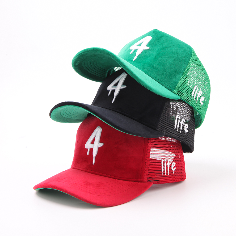 Colorful Suede Mesh Trucker Cap with Embroidered Logo and Adjustable Snapback