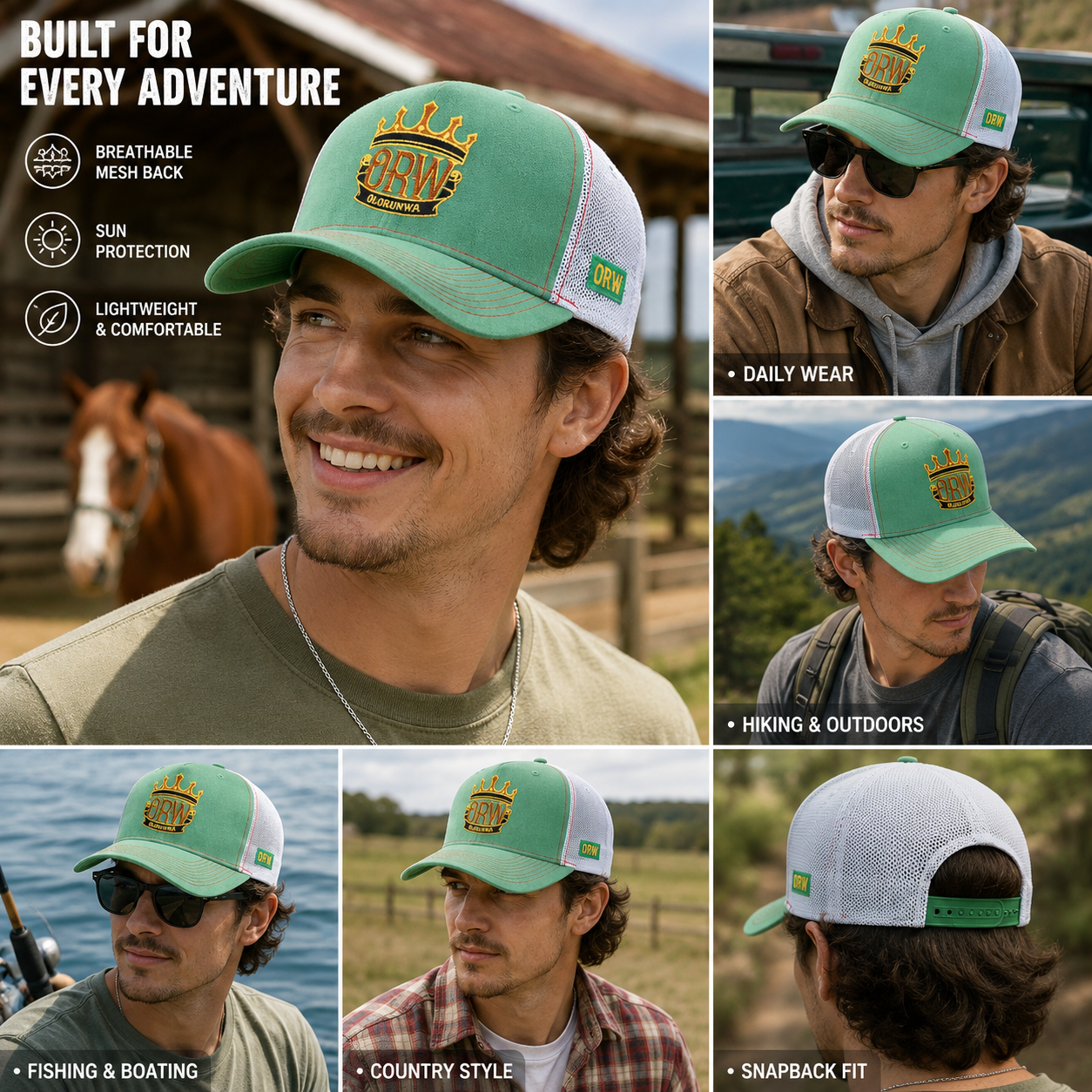 ORW Crown Logo Green Suede Mesh Trucker Hat