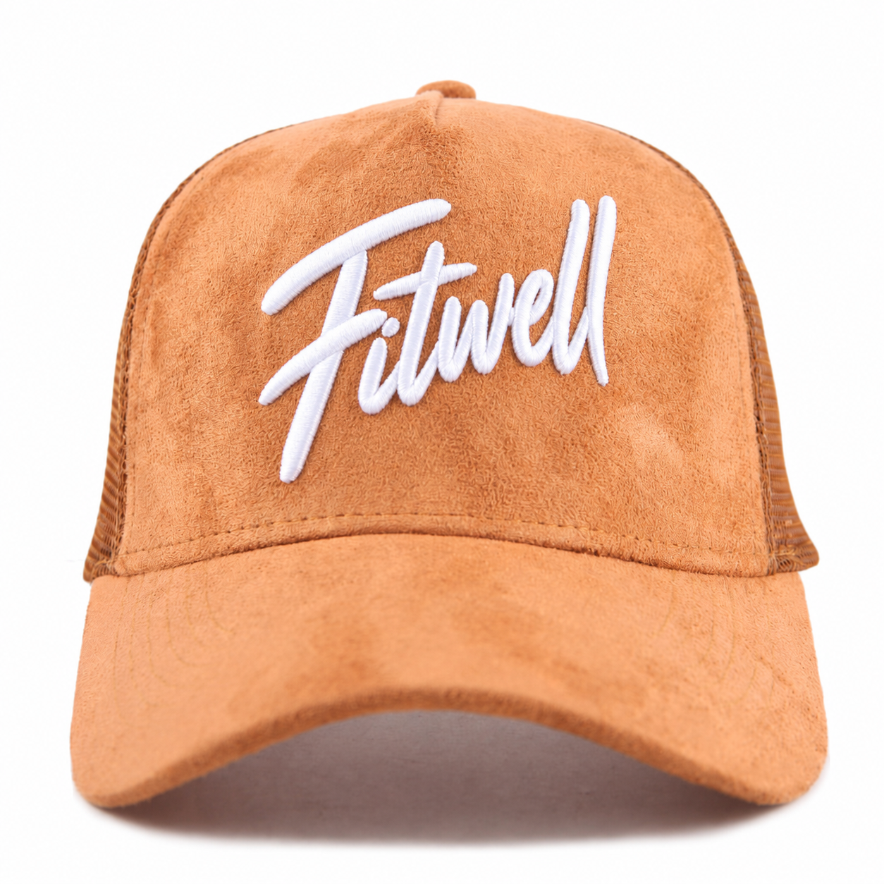 Premium Suede Trucker Cap with Embroidered Script Logo, Mesh Back Panels and Curved Brim – Unisex 5-Panel Casual Hat