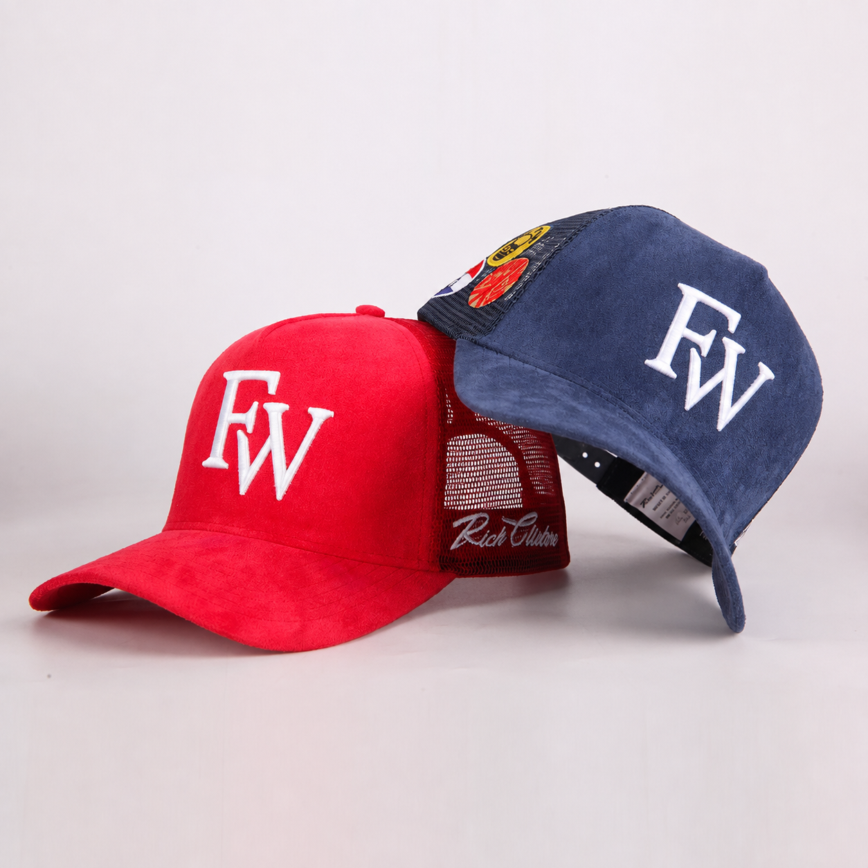 Vintage Suede Patchwork Mesh Trucker Cap with Raised Monogram