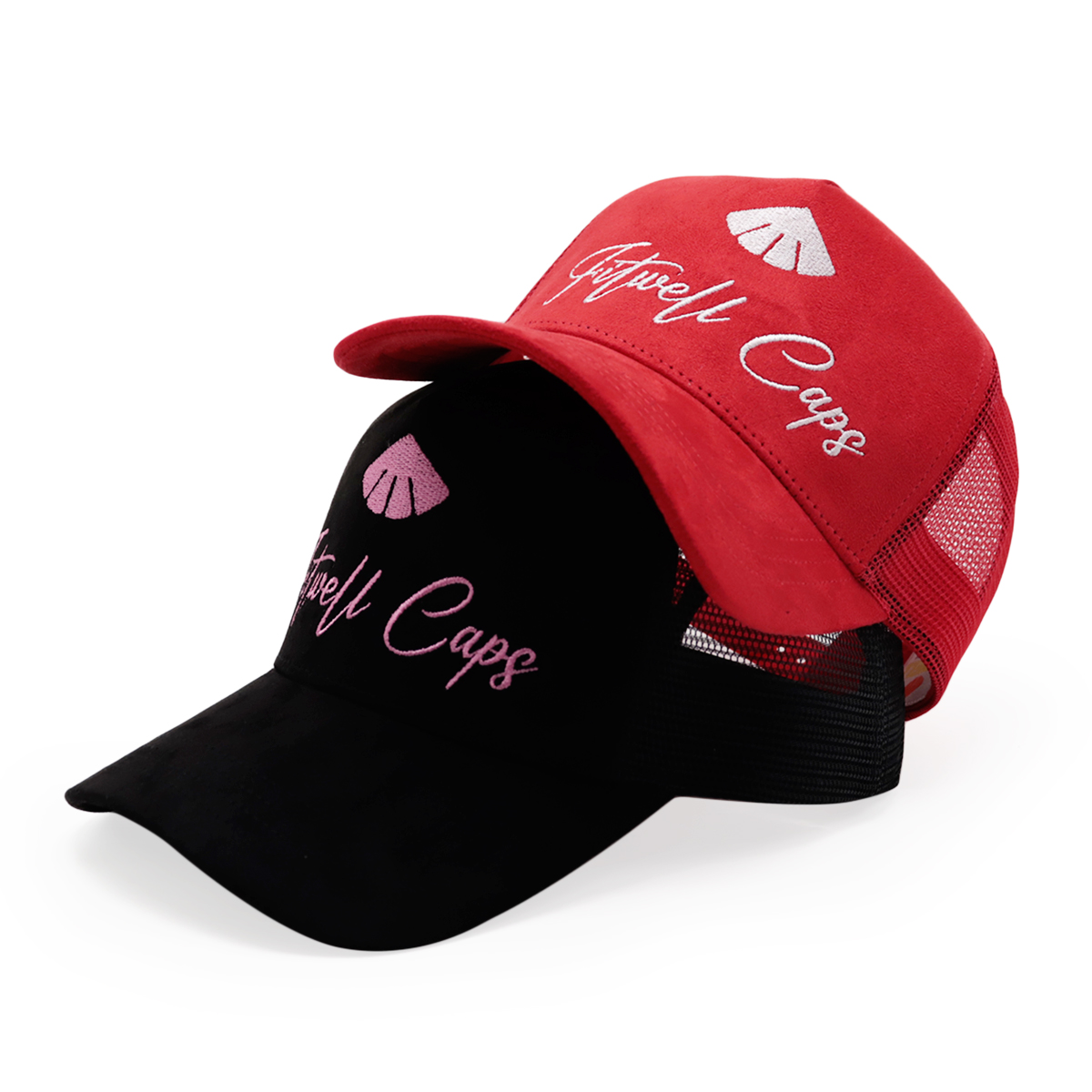 Two Tone Mesh Trucker Cap with Embroidered Script Logo
