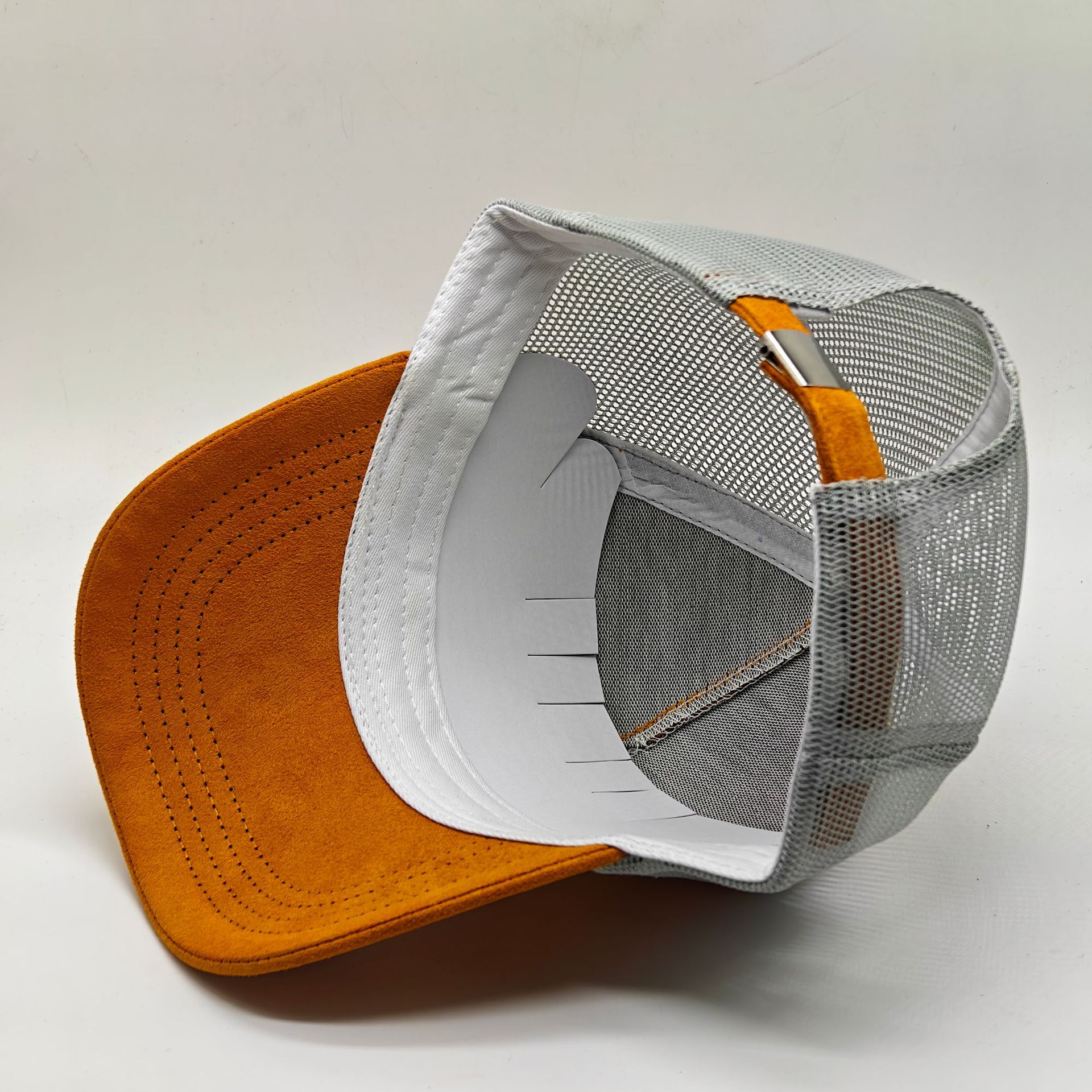 Two-Tone Suede Mesh Trucker Cap with Raised Logo Embroidery