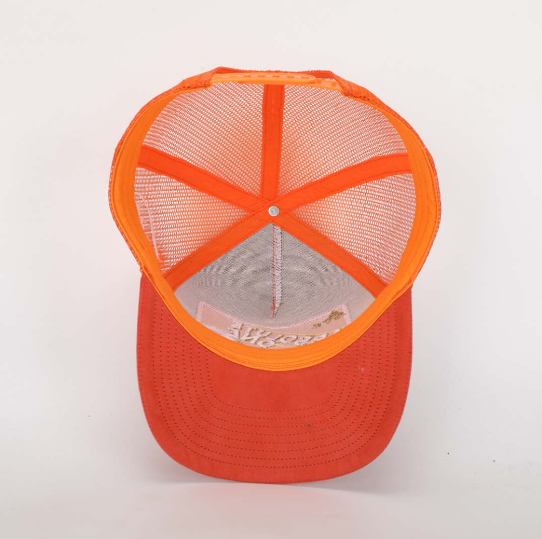 Burnt Orange 5-Panel Suede Trucker Hat with Absolute One Embroidery