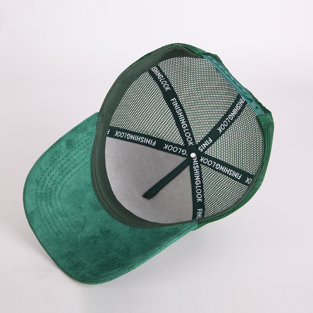 Green and Black Suede Mesh Trucker Hat with Raised Embroidered Logo