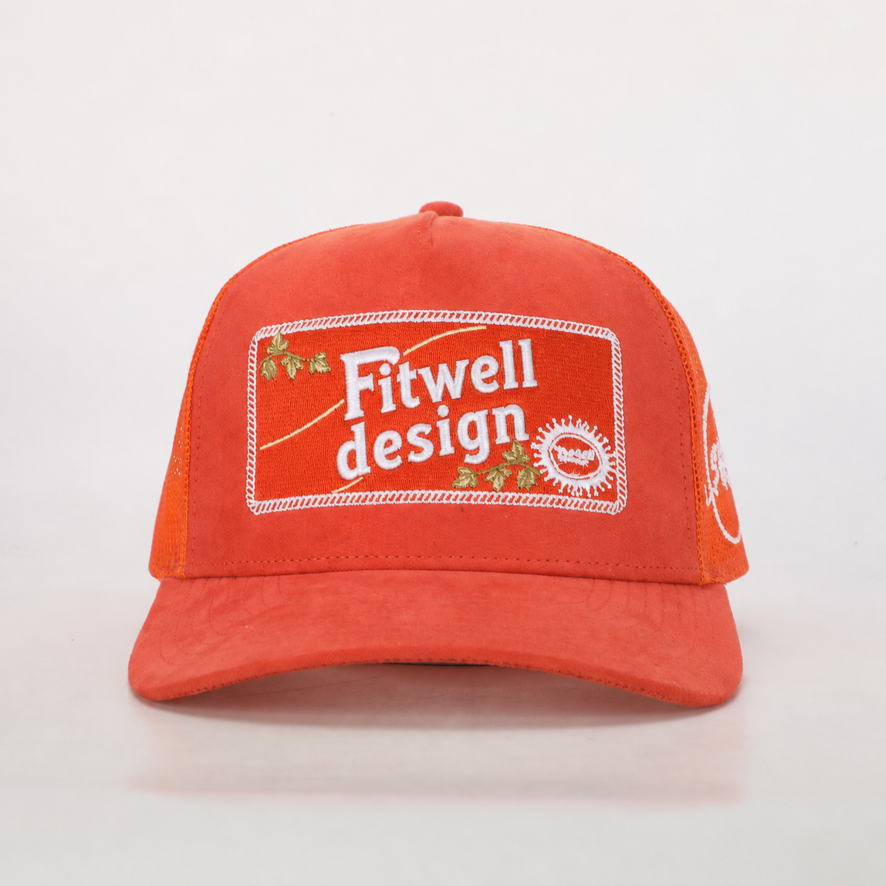 Burnt Orange 5-Panel Suede Trucker Hat with Absolute One Embroidery