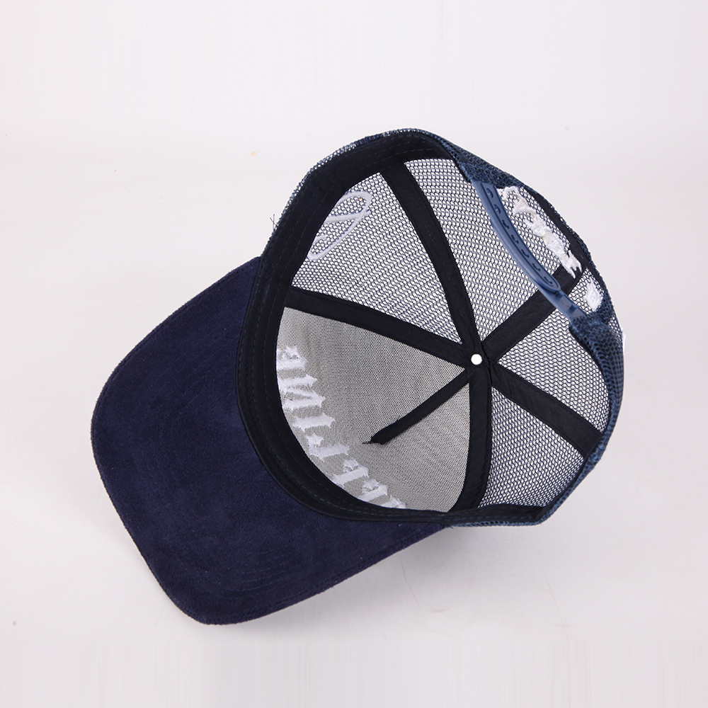 Embroidered Suede Front Mesh Back Trucker Cap with Curved Visor