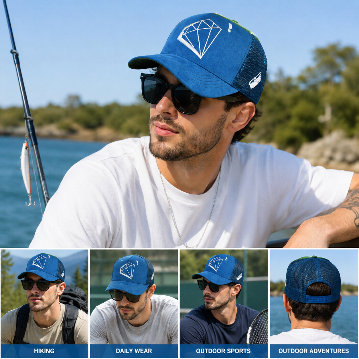 Two-Tone Suede Trucker Hat with Diamond Logo Embroidery