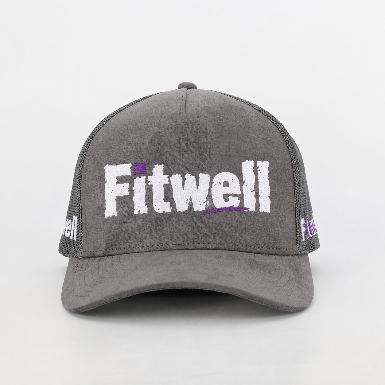 Gray HODL Cartoon Embroidered Suede Mesh Trucker Cap