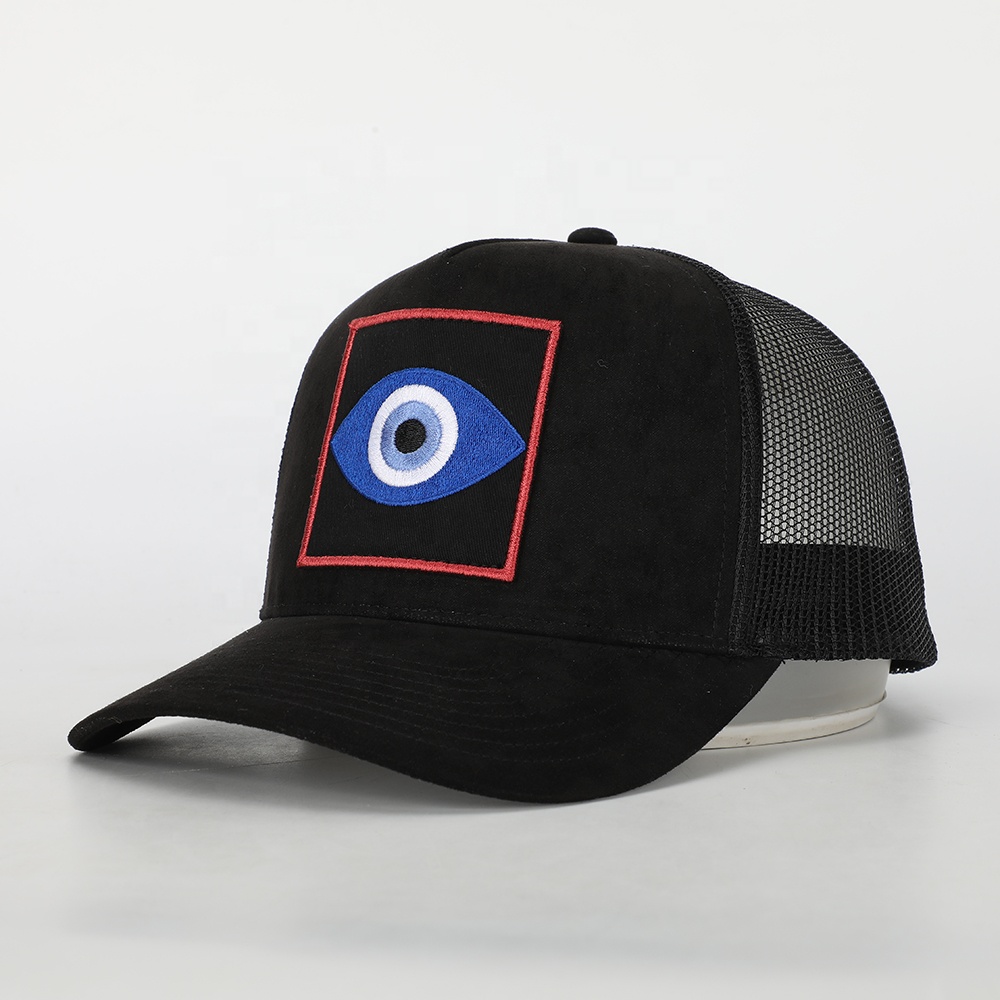 Black Evil Eye Embroidered Mesh Trucker Cap – Streetwear Snapback Hat