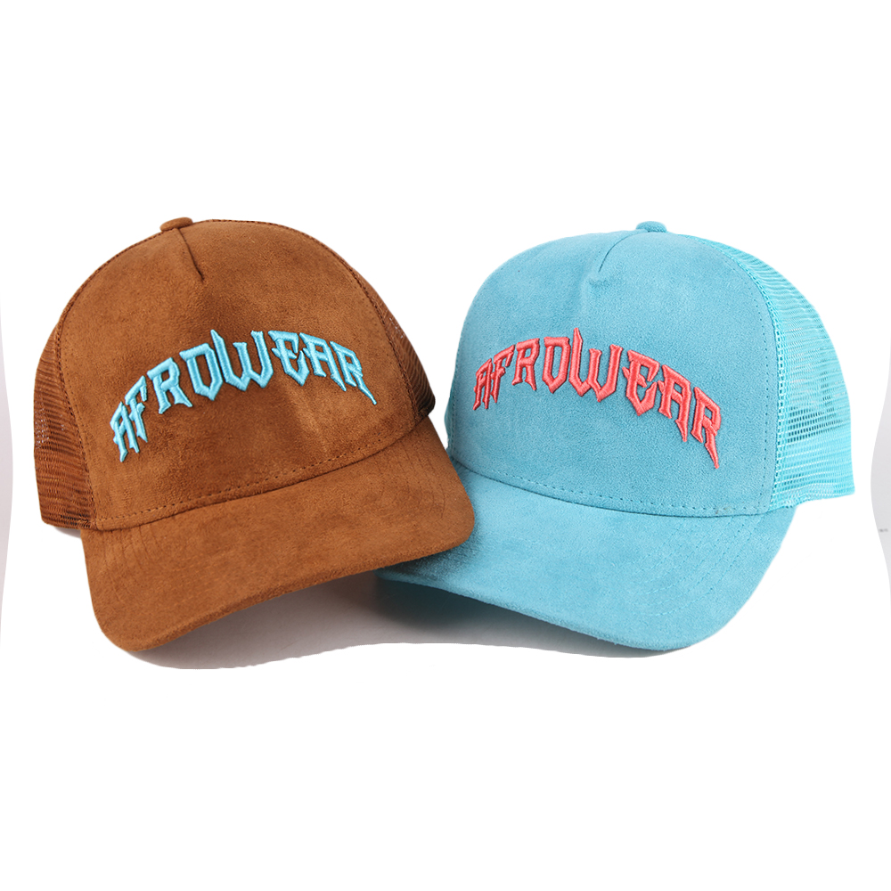 AFROWEAR Suede Mesh Embroidered Trucker Hat