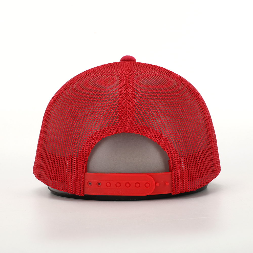 Red Suede Mesh Trucker Cap with Gold Embroidered Logo