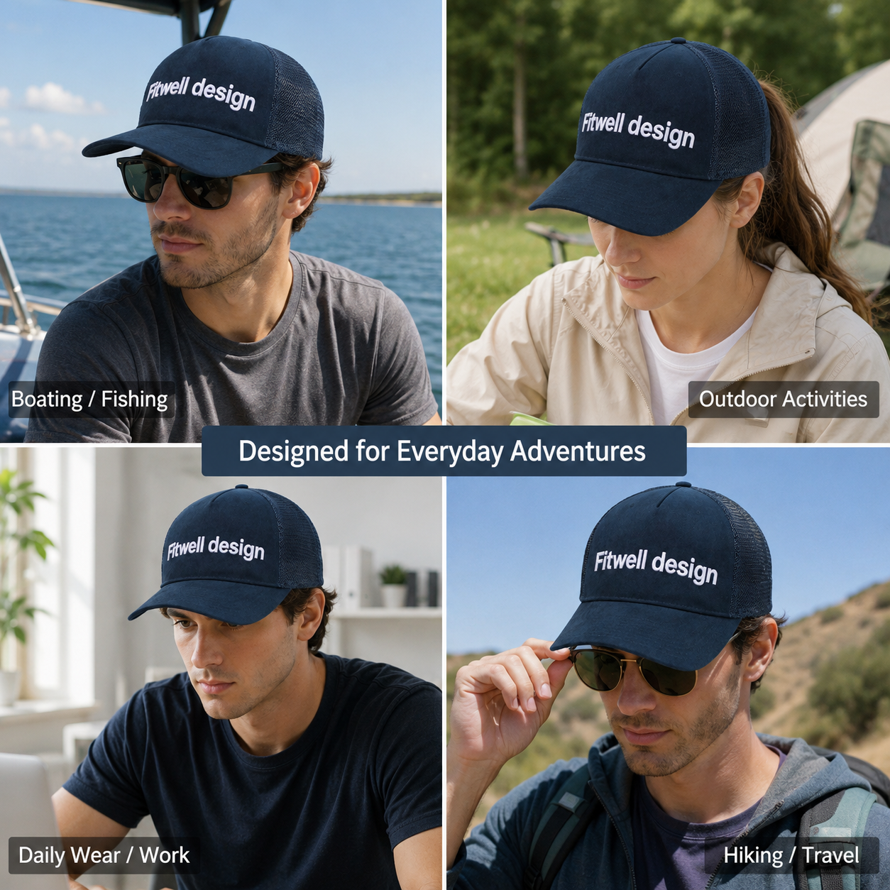 Navy ONE PATH Suede Mesh Embroidered 5-Panel Trucker Cap