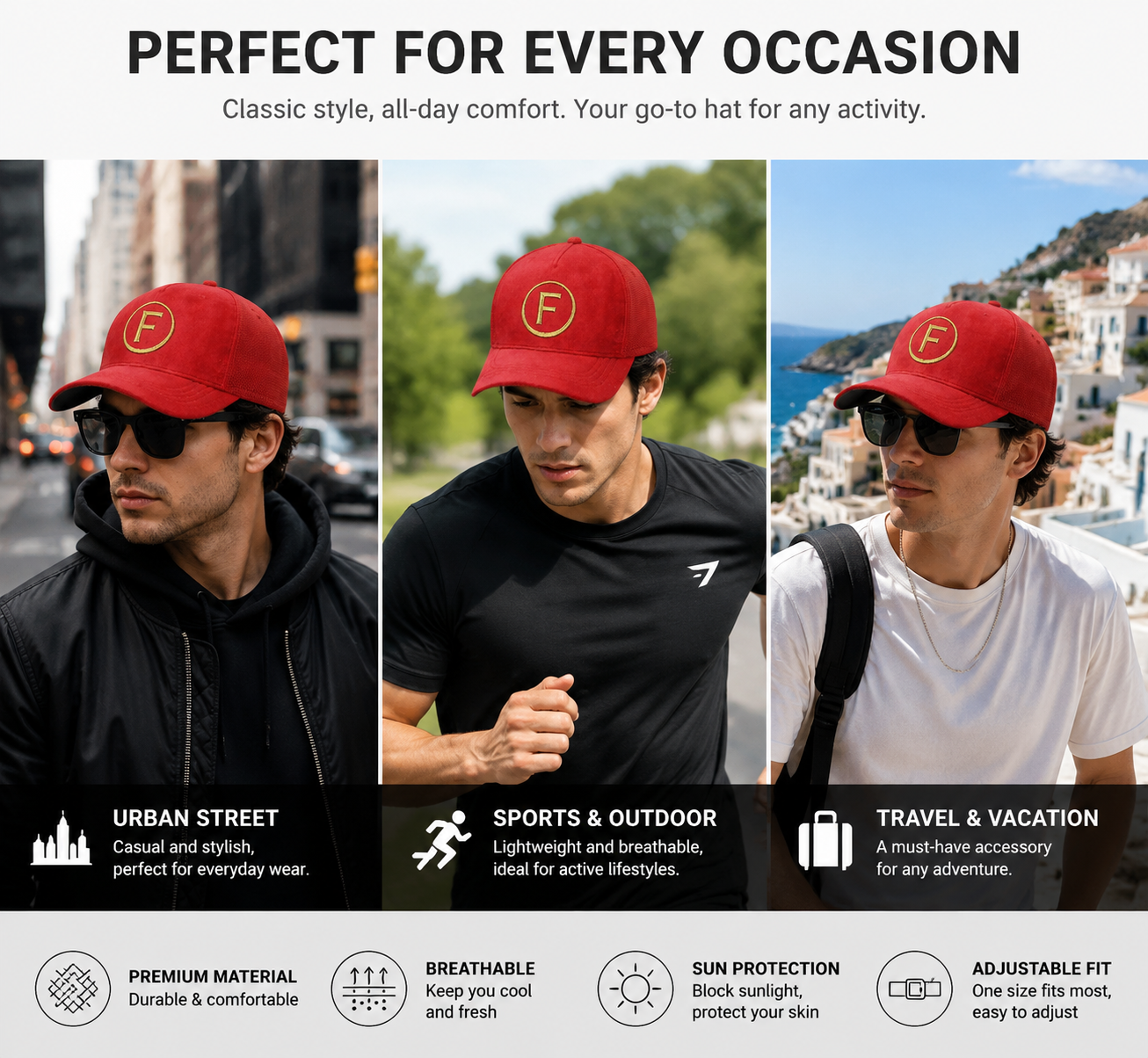 Red Suede Mesh Trucker Cap with Gold Embroidered Logo