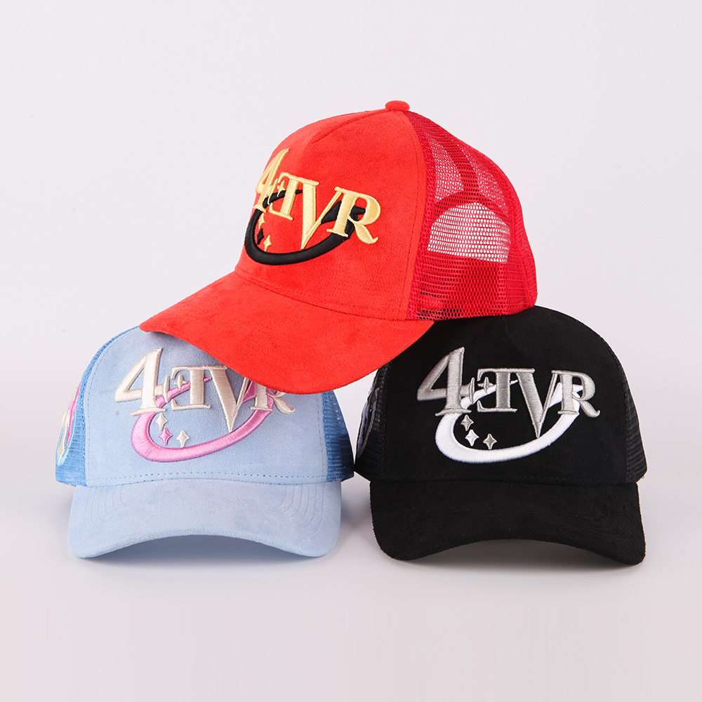 Premium Embroidered Logo Suede Mesh Trucker Cap Unisex Adjustable Streetwear Hat