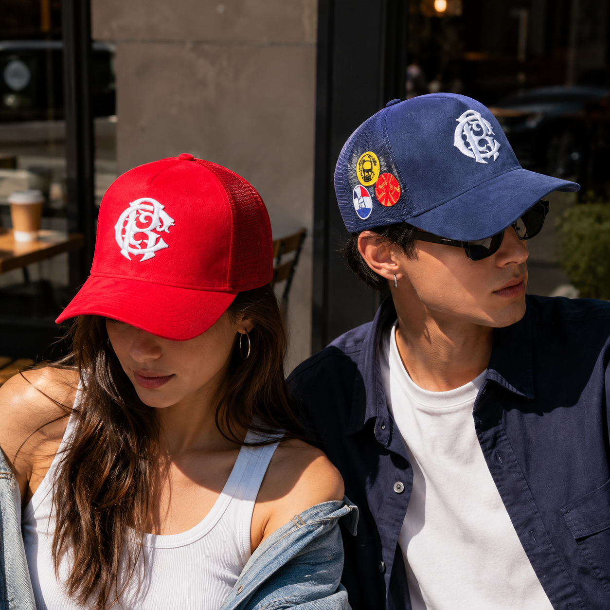 Vintage Suede Patchwork Mesh Trucker Cap with Raised Monogram