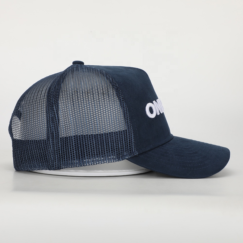 Navy ONE PATH Suede Mesh Embroidered 5-Panel Trucker Cap