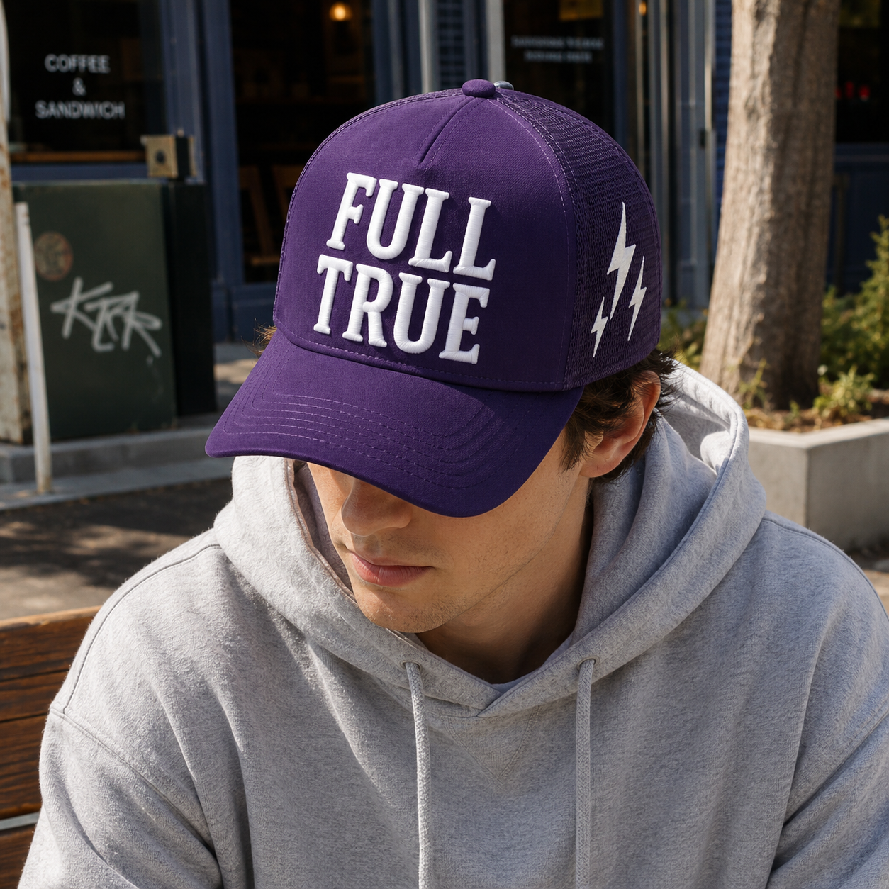 Purple Suede Mesh Full True 3D Embroidered Trucker Hat