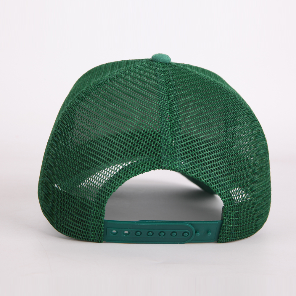 Green and Black Suede Mesh Trucker Hat with Raised Embroidered Logo