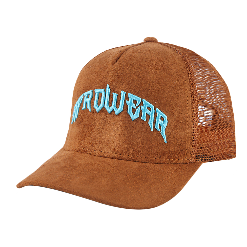 AFROWEAR Suede Mesh Embroidered Trucker Hat