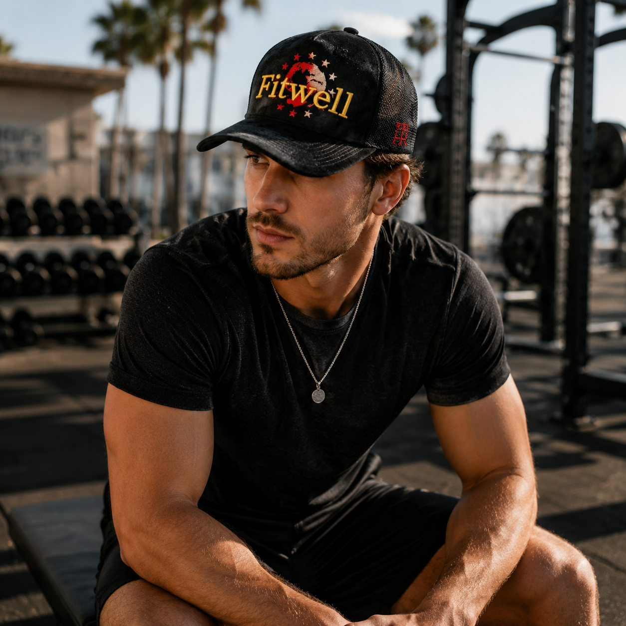 Black Suede Mesh Embroidered Trucker Hat