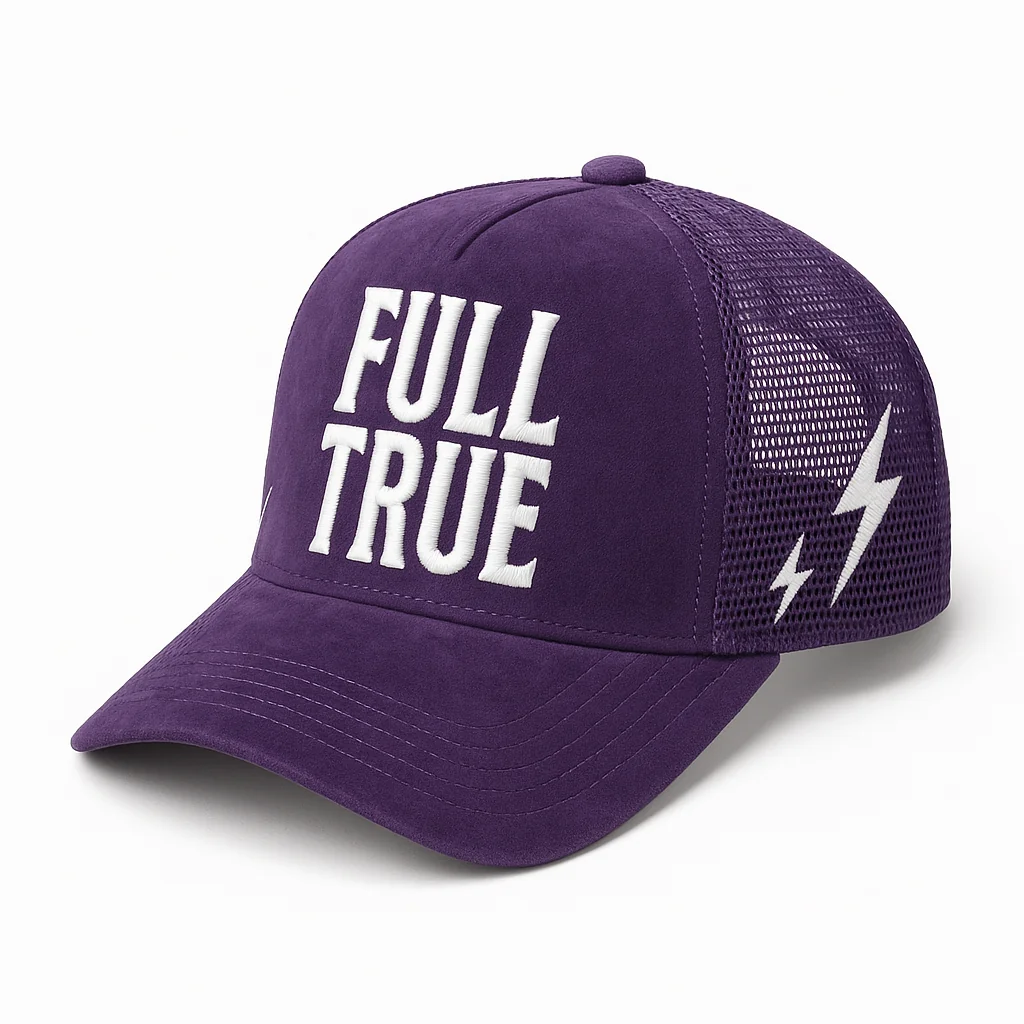 Purple Suede Mesh Full True 3D Embroidered Trucker Hat
