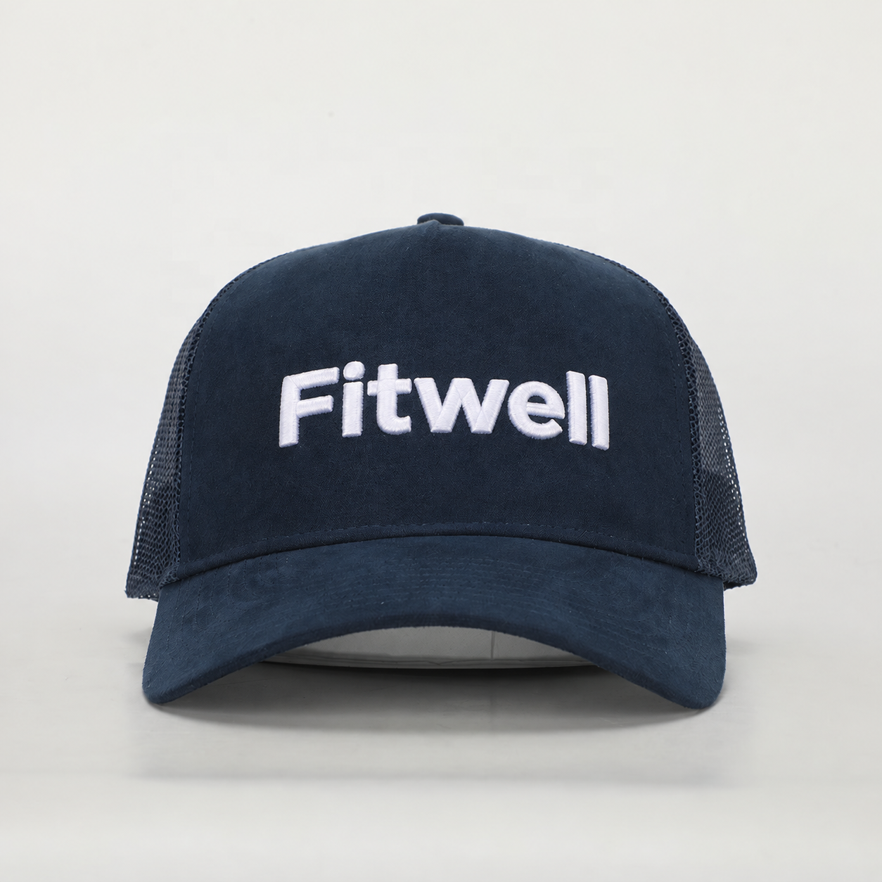 Navy Blue Suede Mesh Trucker Hat with Embroidered One Path Logo