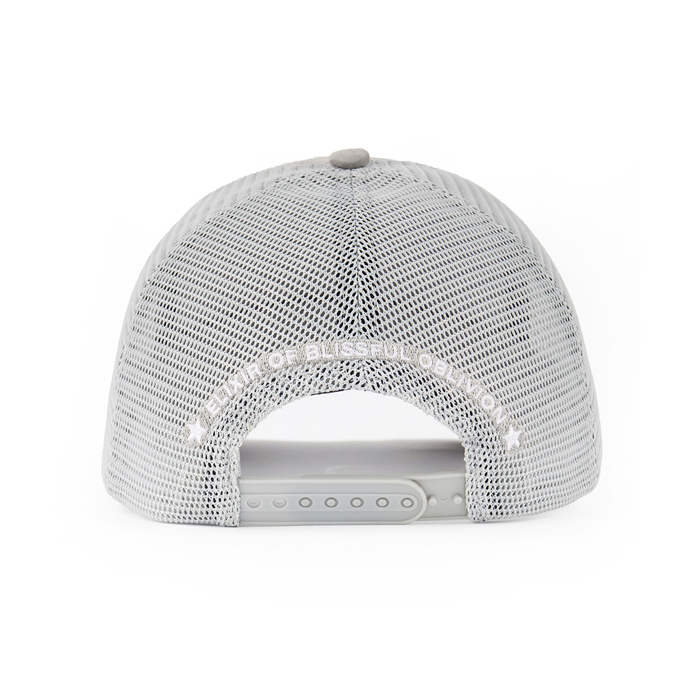 Gray Suede Three-Star Tonal Embroidered 5-Panel Trucker Hat