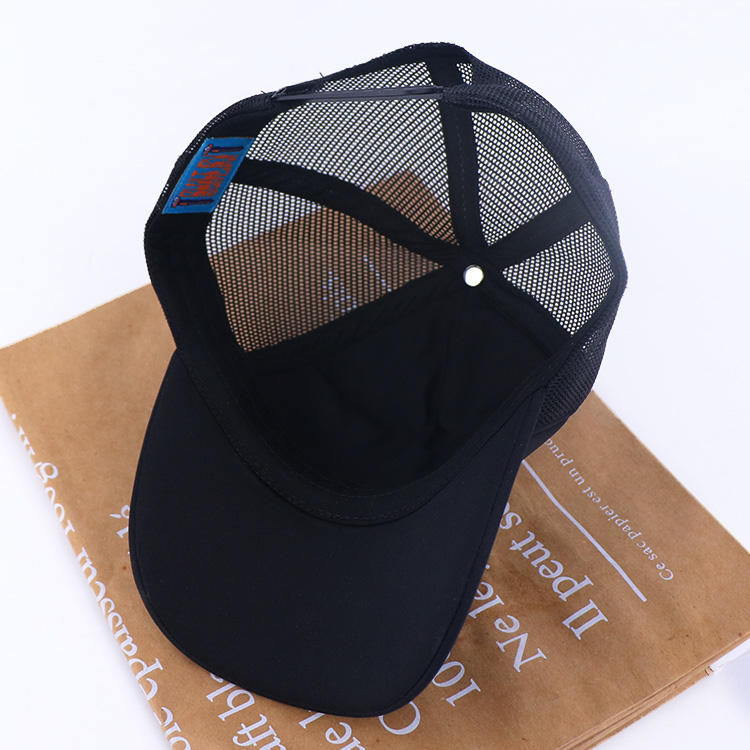Midnight Black Tonal Gothic Flame Embroidered Mesh Trucker Cap