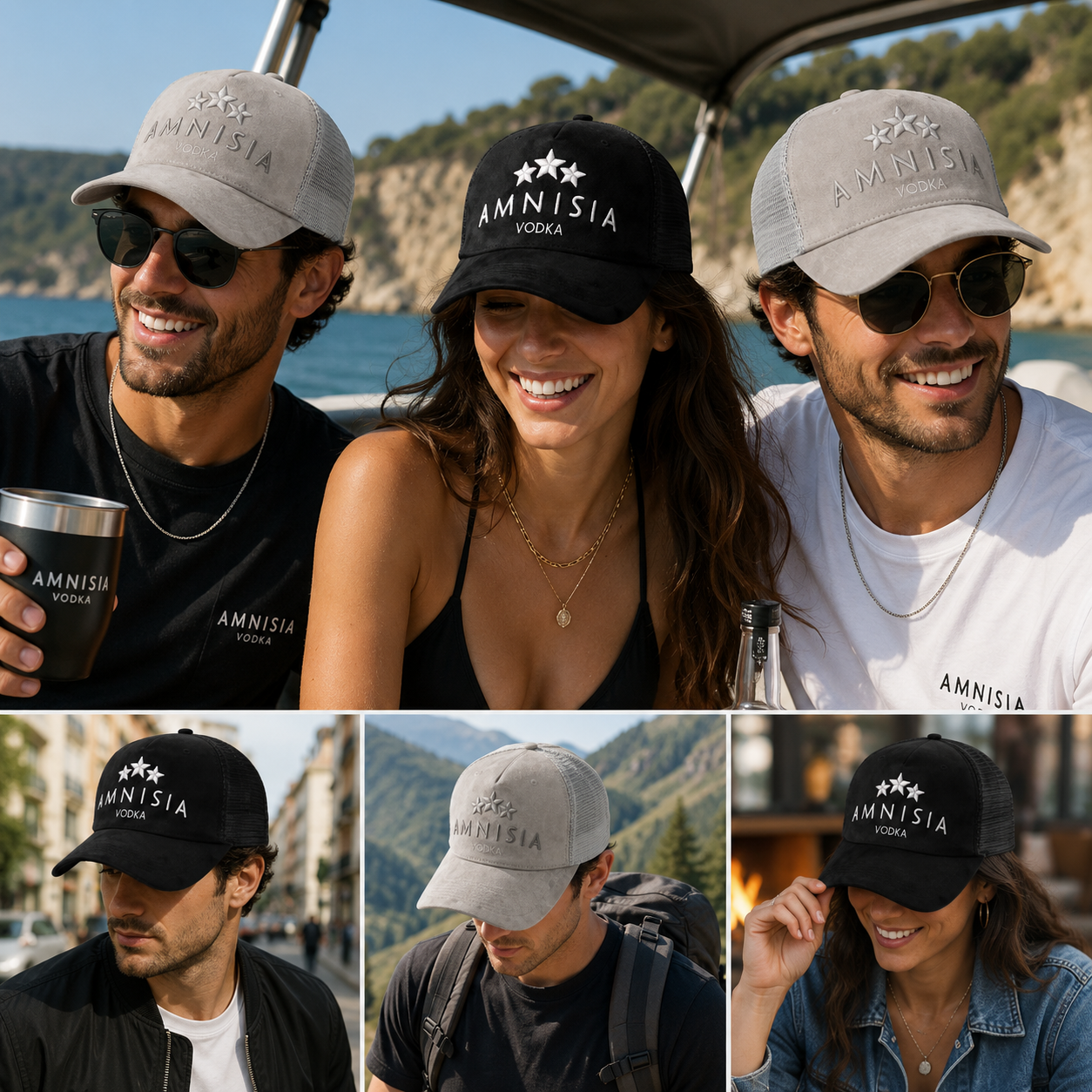 AMNISIA VODKA Embroidered Suede Mesh Trucker Cap