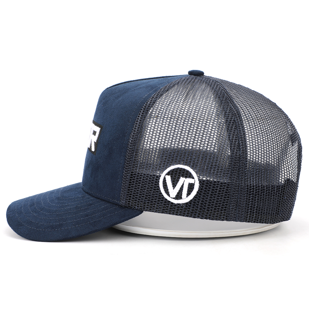 Navy Blue Suede Mesh Trucker Hat with VATOR Embroidered Logo
