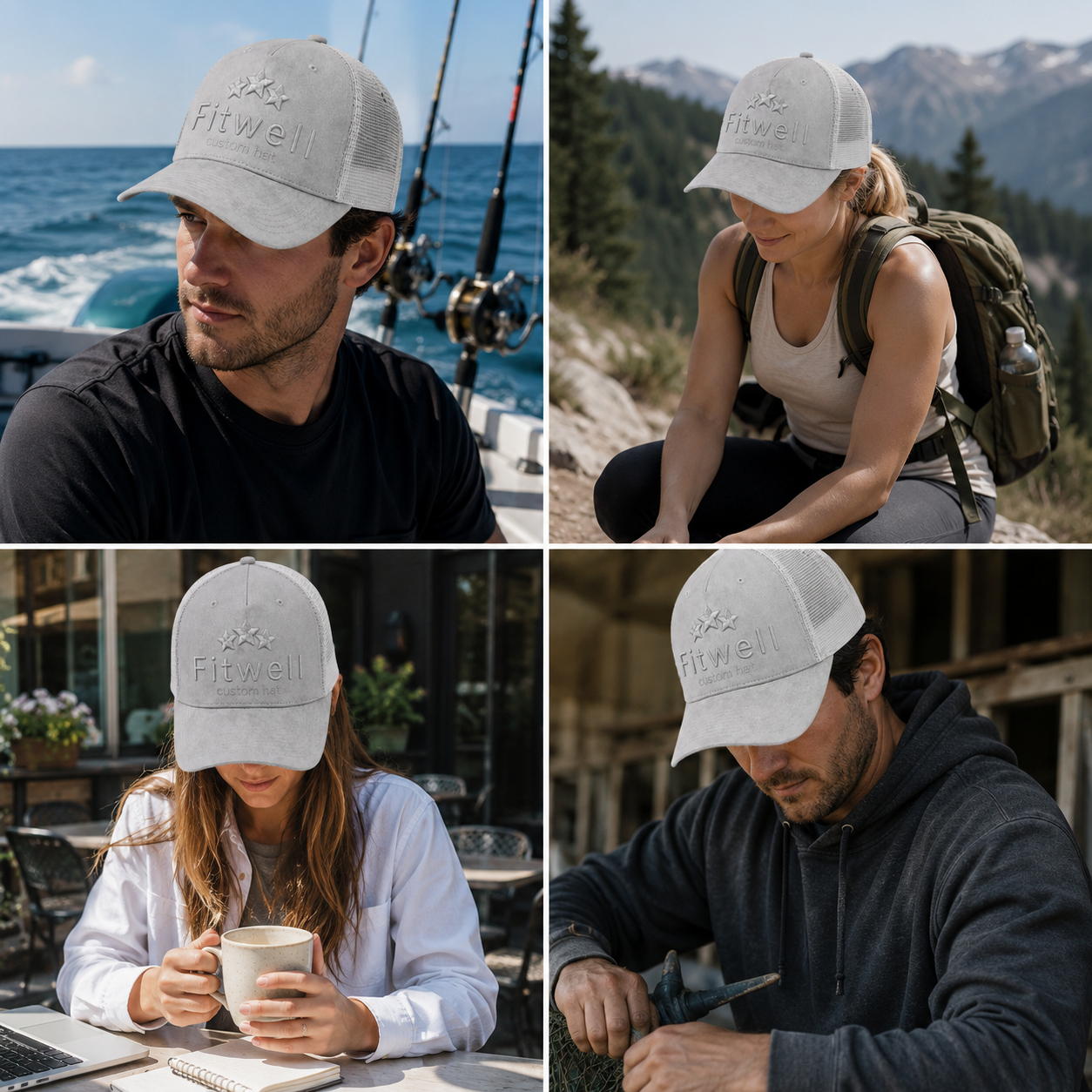 Gray Suede Three-Star Tonal Embroidered 5-Panel Trucker Hat