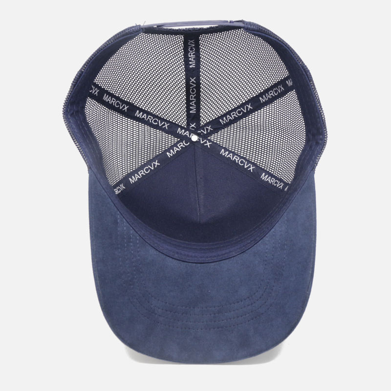 Navy and White Multicolor Logo Embroidered Suede Trucker Hat