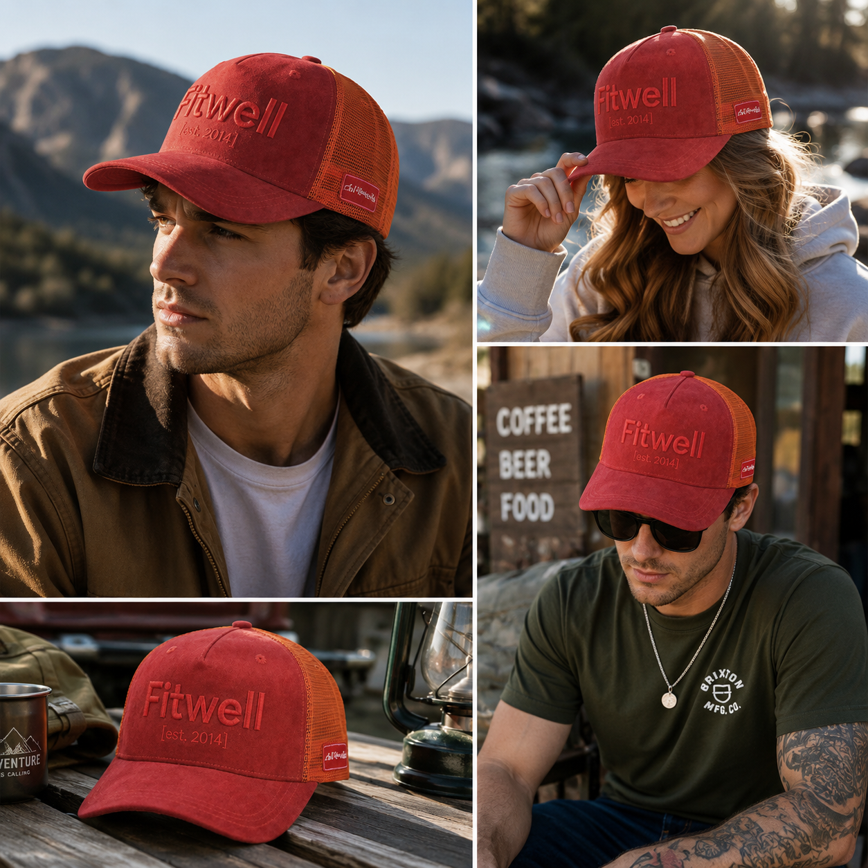 Red Orange RVRE Embroidered Suede Mesh Trucker Cap