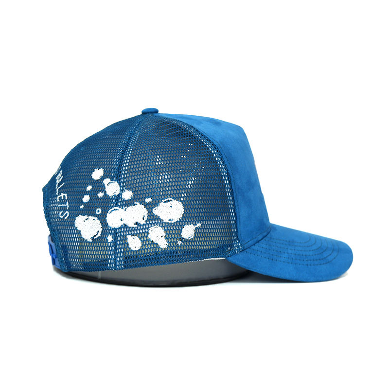 Two-Tone Suede Trucker Hat with Diamond Logo Embroidery