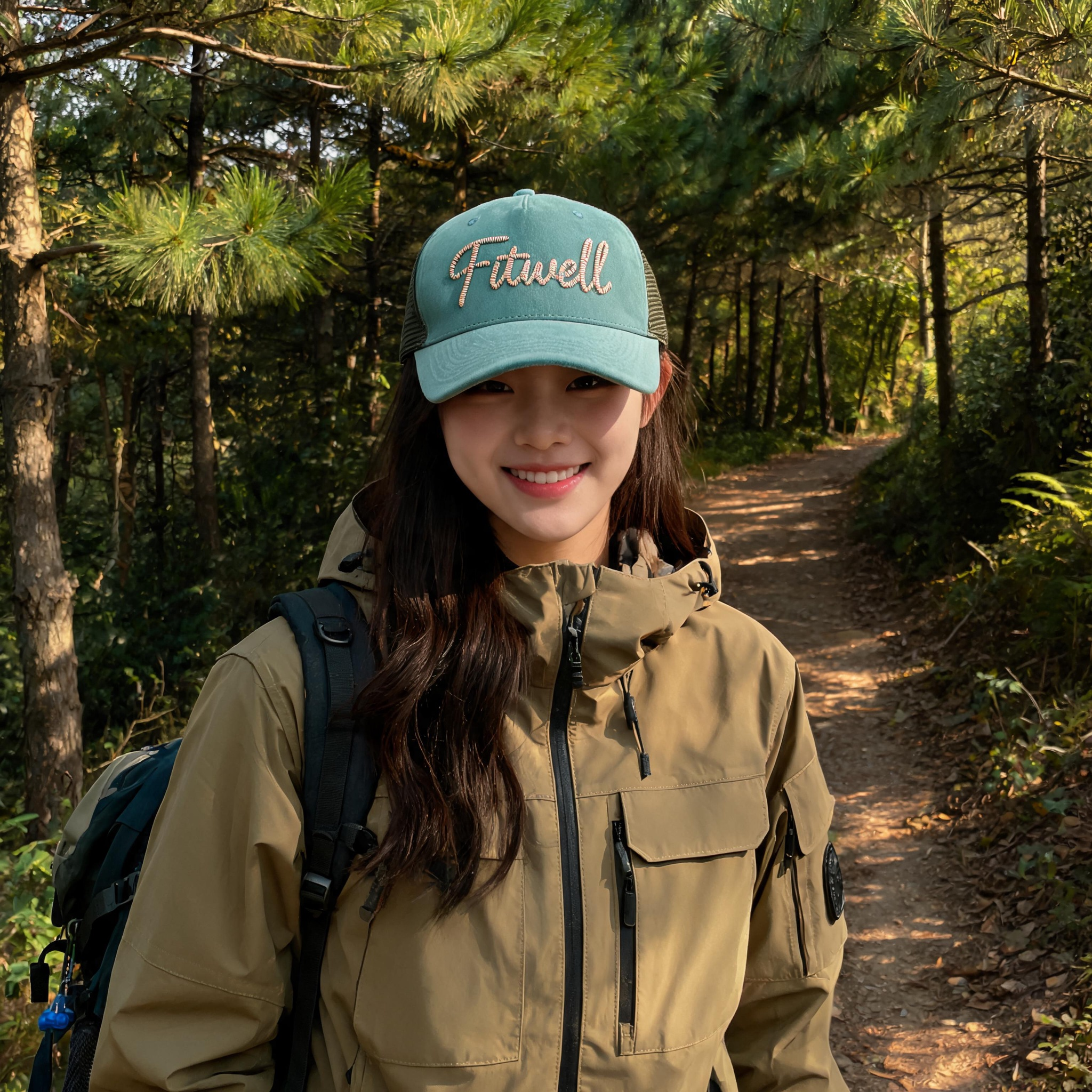 Mint Green Suede Style 5 Panel Trucker Hat with Script Embroidery Logo and Mesh Back Panels