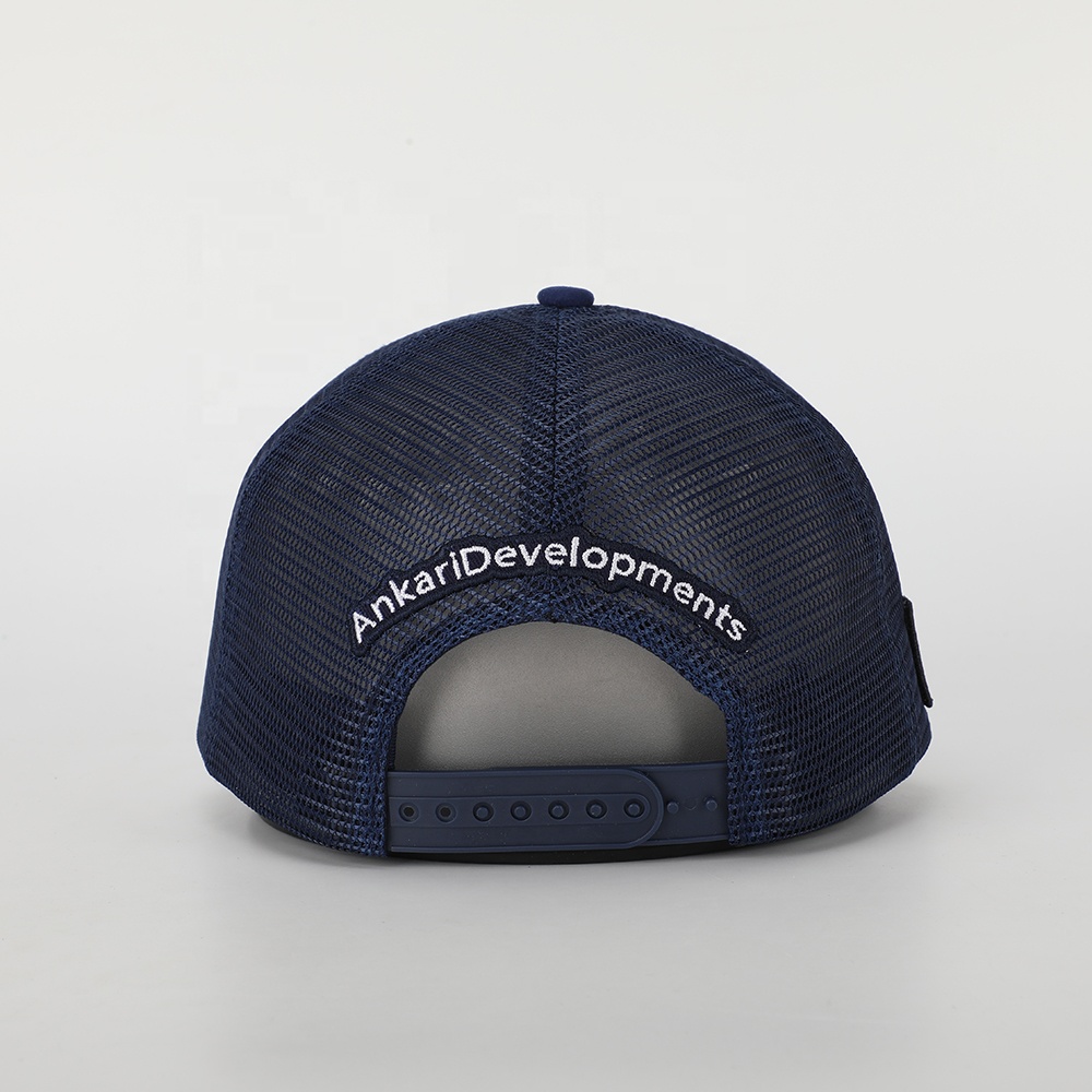 Navy Suede Mesh Embroidered Trucker Hat