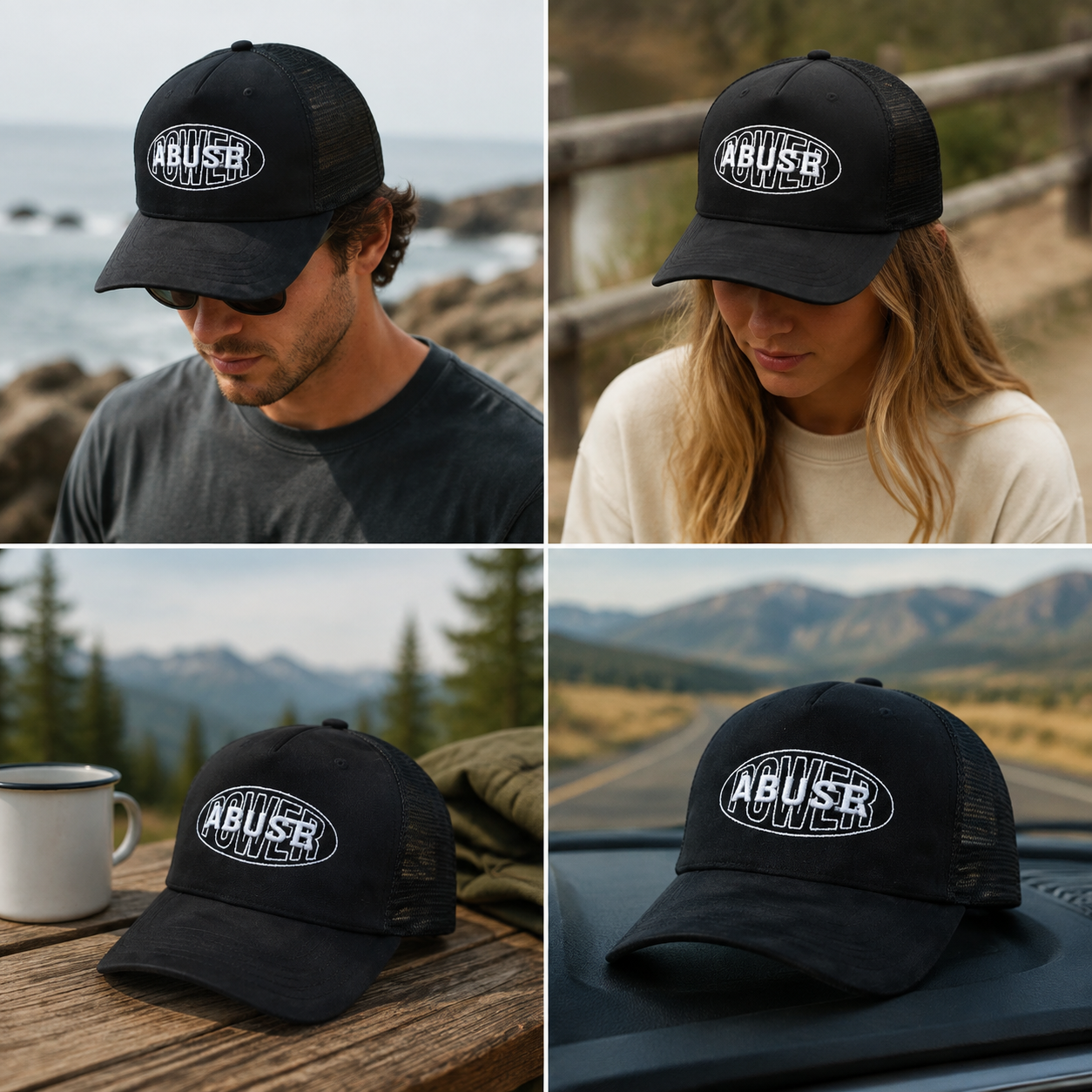Black 5 Panel Mesh Trucker Hat with Embroidered Logo Adjustable Streetwear Cap