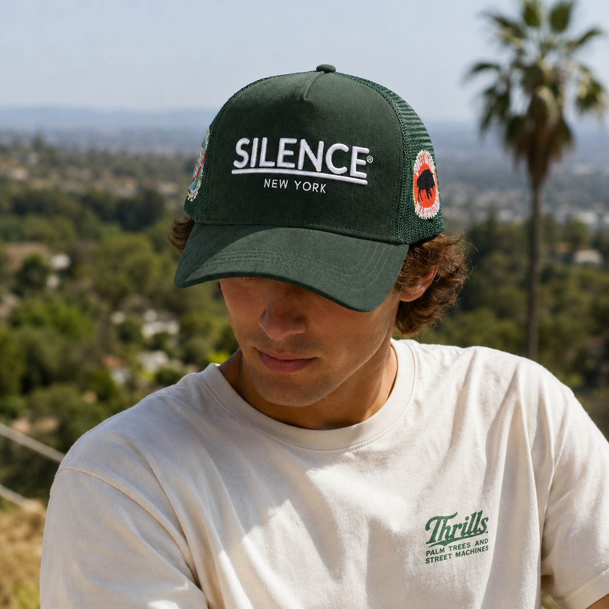 Dark Green Suede Mesh Trucker Cap with White Raised Embroidery