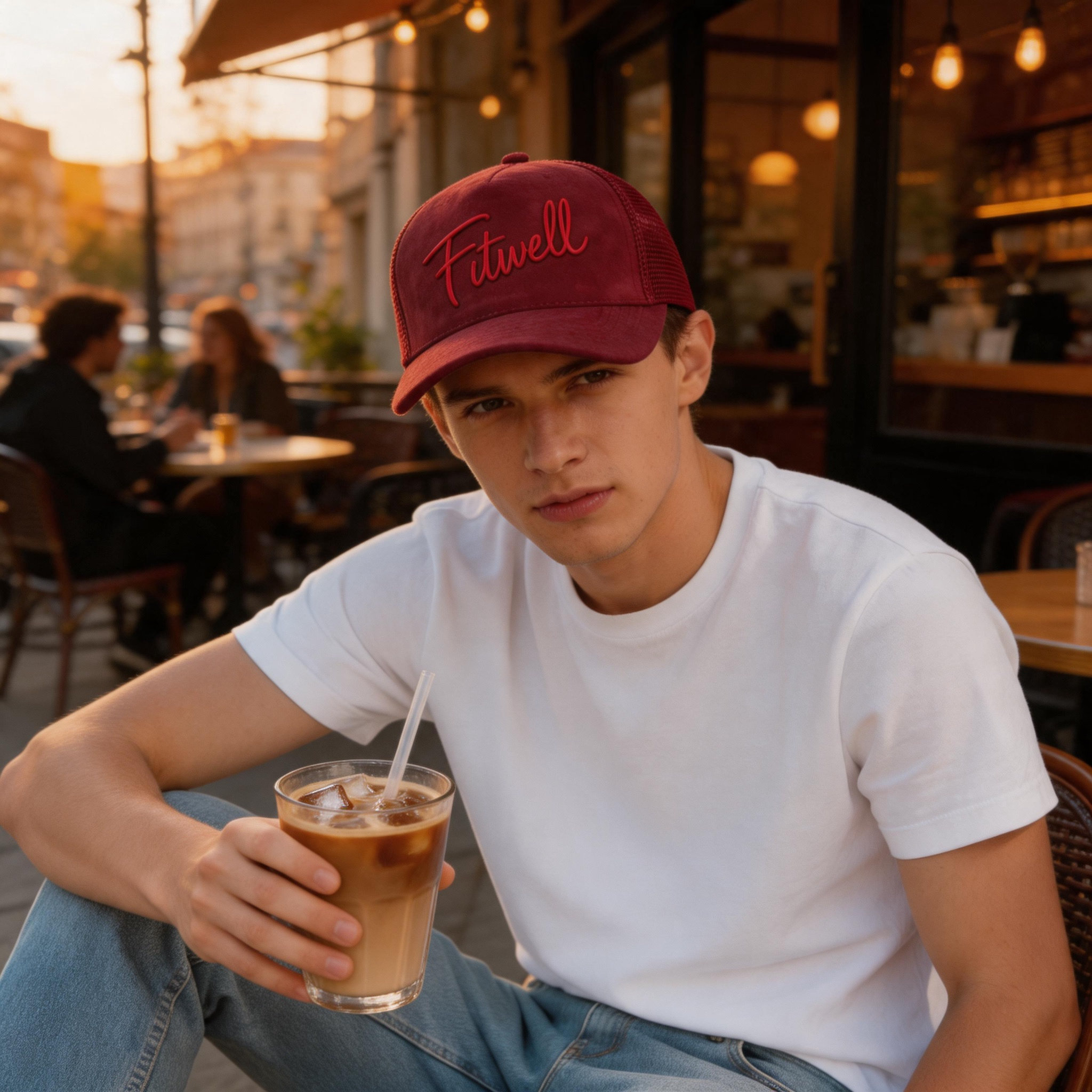 Thirty Script Logo Suede Mesh Trucker Cap with Tonal Embroidery, Curved Brim and Breathable Back – Turquoise Charcoal Burgundy