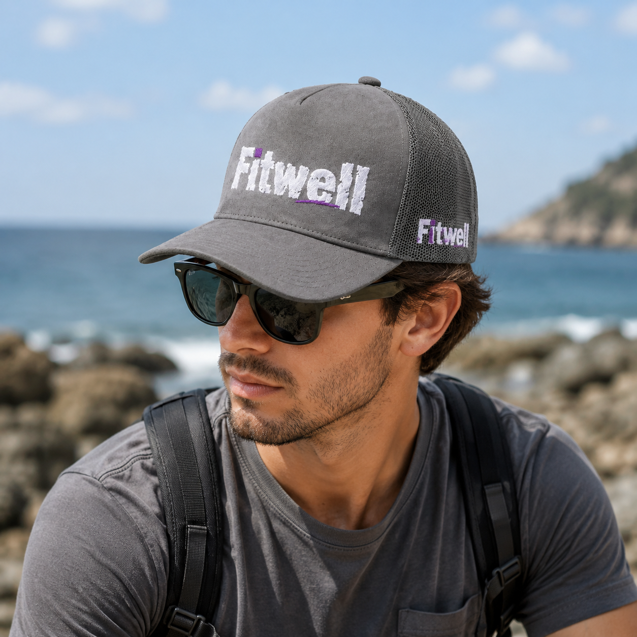 Gray HODL Cartoon Embroidered Suede Mesh Trucker Cap