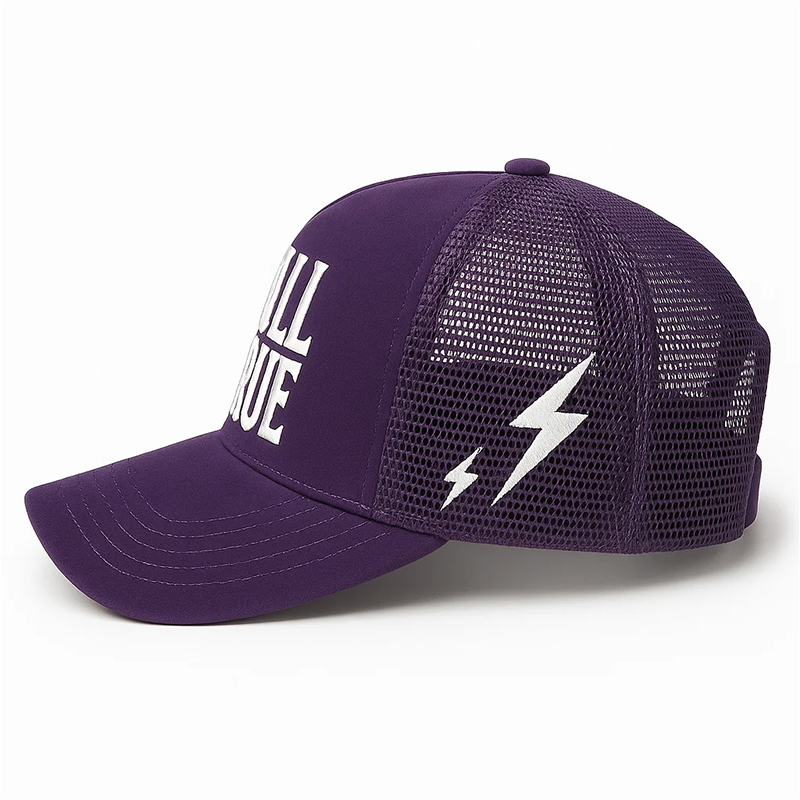 Purple Suede Mesh Full True 3D Embroidered Trucker Hat