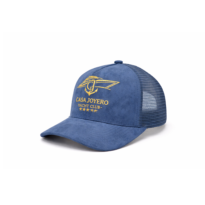 Wholesale Custom Logo Mesh Trucker Hat, Navy Blue Sailing Style, Curved Brim Breathable Outdoor Sports Cap