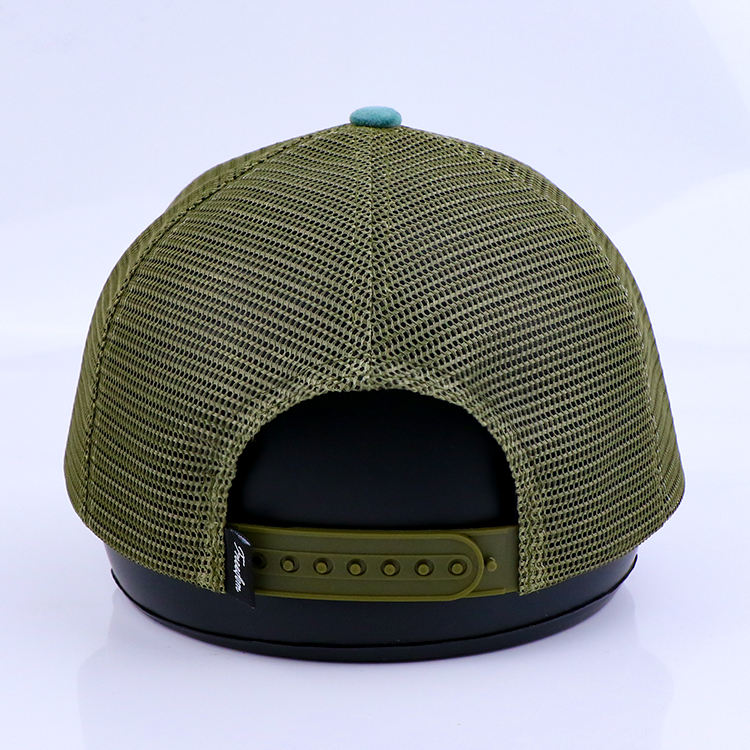 Mint Green Suede Style 5 Panel Trucker Hat with Script Embroidery Logo and Mesh Back Panels