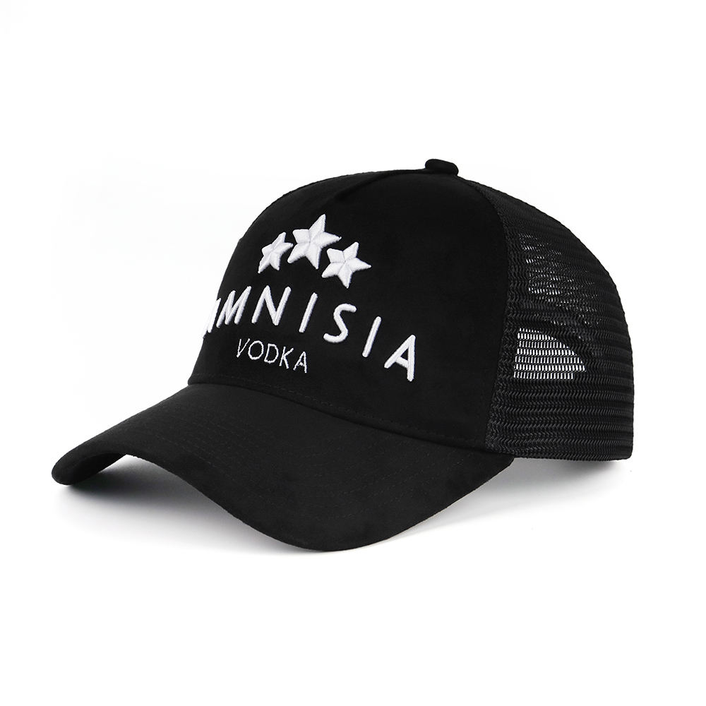 AMNISIA VODKA Embroidered Suede Mesh Trucker Cap